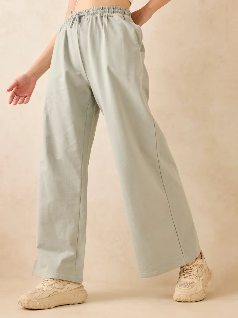 OUTZIDR Grey Solid Basic Wide Leg Sweatpants